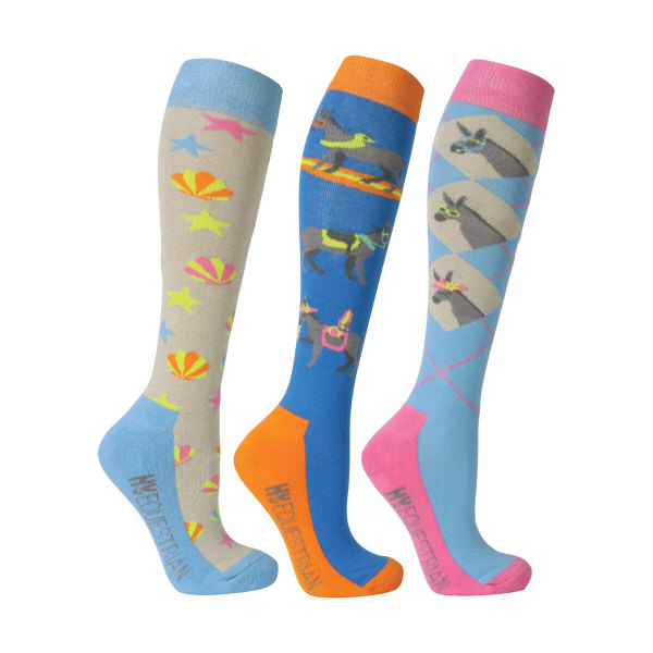 Hy Unisex Adult Seaside Donkey Boot Socks (3-pack) 4 UK-8 UK Sea Blue/Sunset Orange 4 UK-8 UK