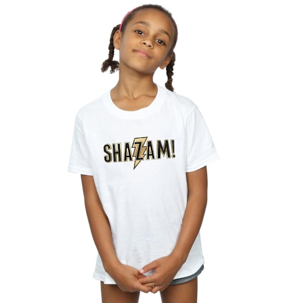 DC Comics Girls Shazam Text Logo Bomull T-shirt 5-6 år Vit White 5-6 Years