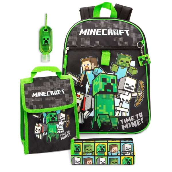 Minecraft Childrens/Kids Time To Mine Ryggsäck Set One Size Bla Black/Green One Size
