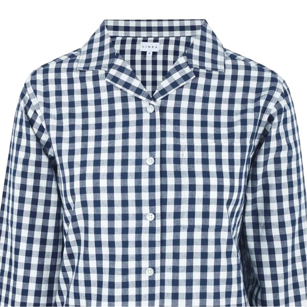Linea Dam/Dam Ginghamrutig Långärmad Skjorta med Avslappnad Passform Navy/White 12 UK