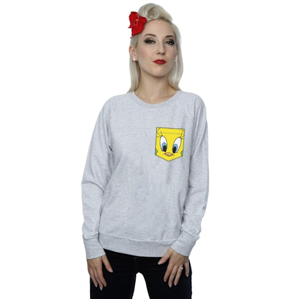 Looney Tunes Dam/Damer Tweety Pie Face Faux Pocket Sweatshirt Heather Grey XXL