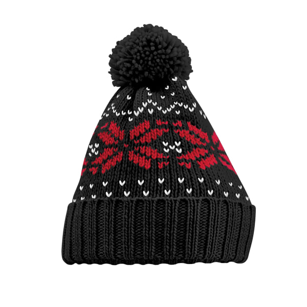 Beechfield Unisex Adult Snowstar Fair Isle Beanie One Size Blac Black/Classic Red/White One Size