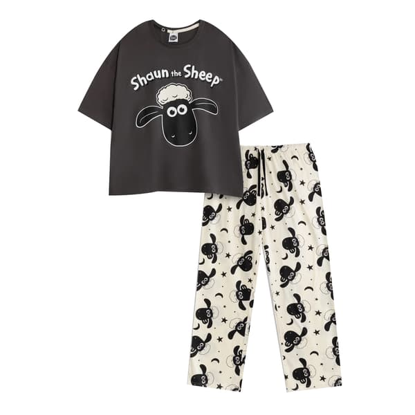 Fåret Shaun Dam/Dam Karaktär Kortärmad Lång Pyjamas Grey/White S