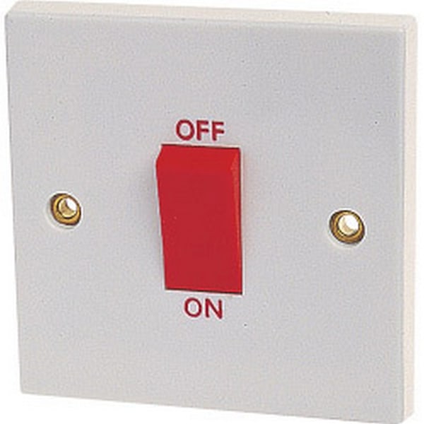 Dencon 45A dubbelpolig strömbrytare till BS3676 En storlek Vit/Röd White/Red One Size