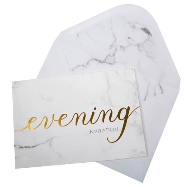 Neviti Evening Marble Effect Bröllopsinbjudan (pack med 10) På White/Gold One Size