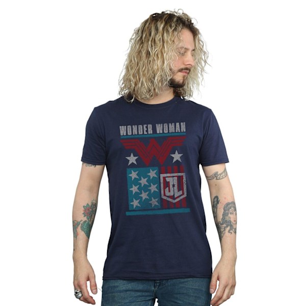 DC Comics Justice League Movie Wonder Woman Flag T-Shirt S Navy Blue S
