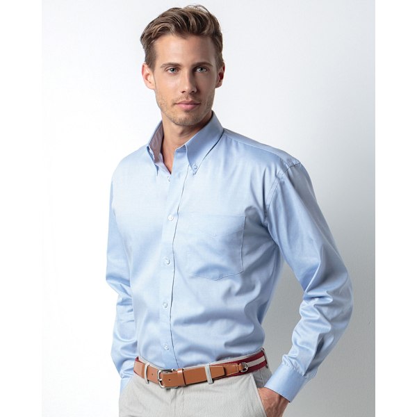 Kustom Kit Herr Långärmad Corporate Oxford Skjorta 15 tum Ljus Light Blue 15inch