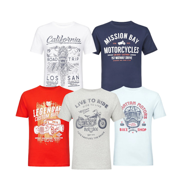 Smith & Jones Nikodem T-shirt för män, 5-pack med olika mönster Multicoloured M