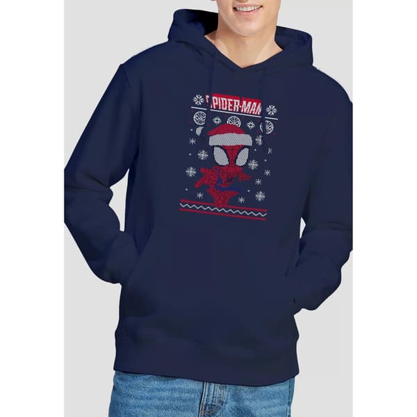 Spider-Man Herr Snöflinga Jul Tröja Hoodie M Marinblå Navy M