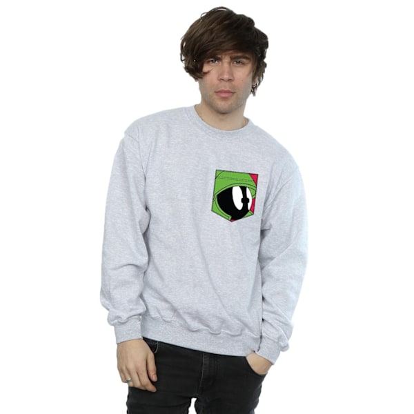 Looney Tunes Herr Marvin The Martian Ansikte Faux Fick Sweatshirt Sports Grey XL