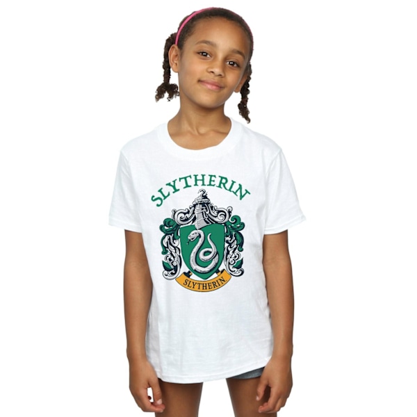 Harry Potter T-shirt i bomull med Slytherin-vapen, flickor, 7-8 år, vit White 7-8 Years