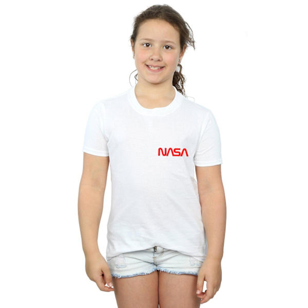 NASA Girls Modern Logo Chest Cotton T-Shirt 9-11 år Vit White 9-11 Years
