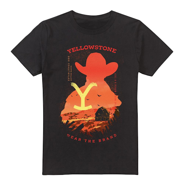 Yellowstone Herr T-shirt med Märket Sunset Silhouette XXL B Black XXL