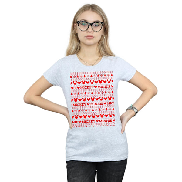 Disney Dam/Damer Mickey Och Minnie Jul Fair Isle Bomull T-shirt Sports Grey S