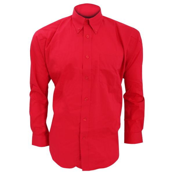 Kustom Kit Herr långärmad Oxford Shirt 15,5 tum Röd Red 15.5inch