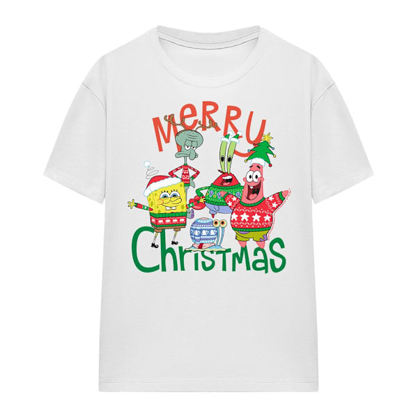 SvampBob Fyrkant Unisex Vuxen God Jul Grupp T-shirt White L
