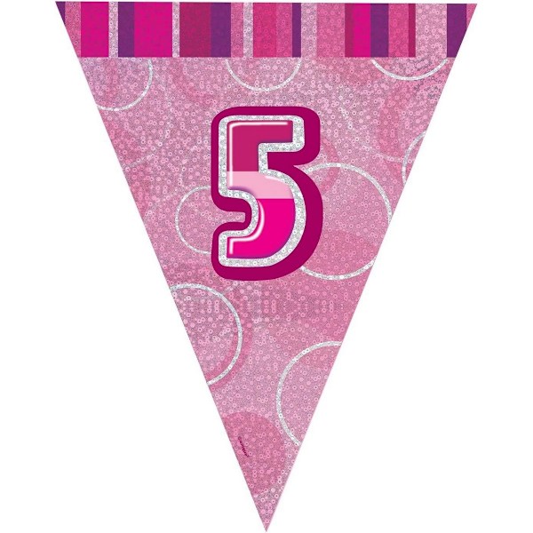 Unik festfolie Glitz 5:e födelsedag vimpel One Size Rosa Pink One Size