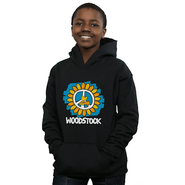 Woodstock Boys Flower Peace Hoodie 7-8 år Svart Black 7-8 Years