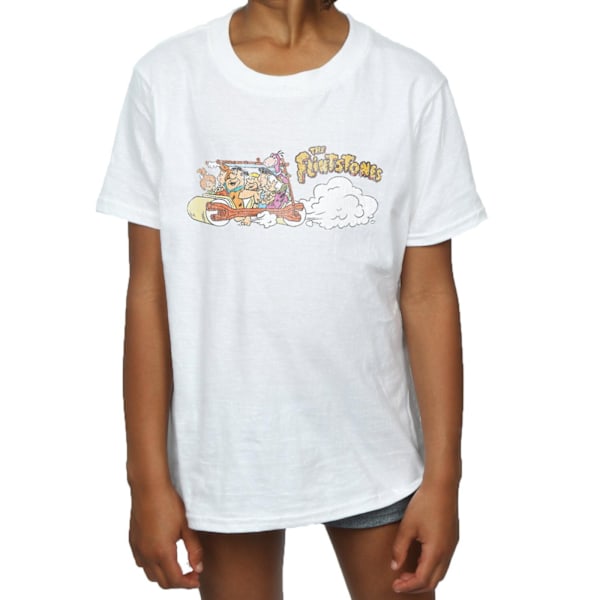 The Flintstones Girls Family Car Distressed Cotton T-Shirt 7-8 White 7-8 Years