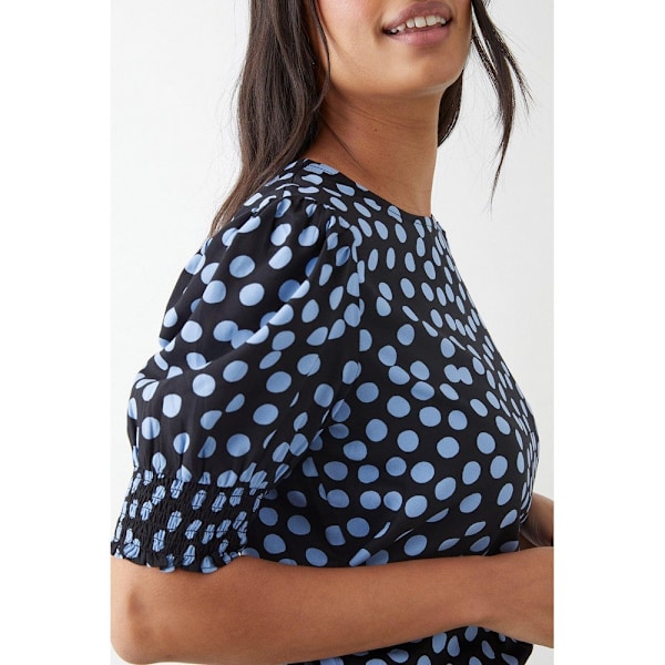 Dorothy Perkins Dam/Kvinnor Prickig Blus med Rynkad Fåll 12 UK Black 12 UK