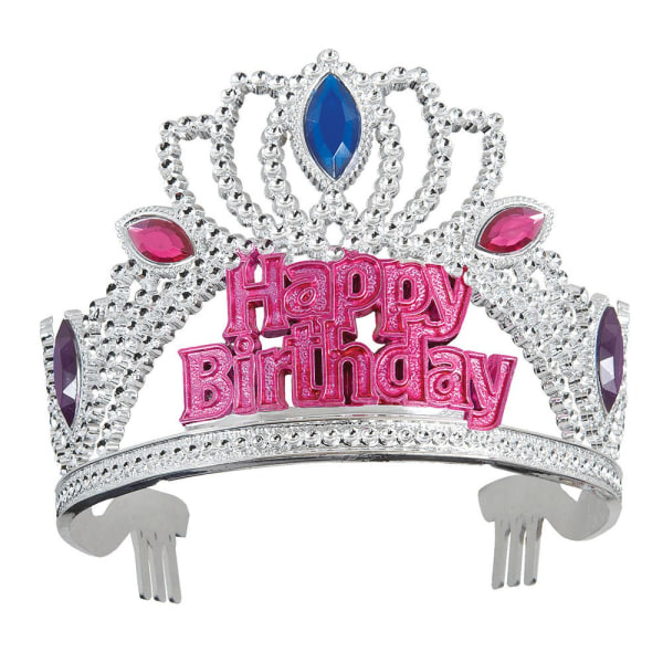 Unique Party Faux Gemstone Happy Birthday Tiara One Size Silver Silver/Multicoloured One Size