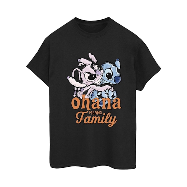 Disney Dam/Kvinnor Lilo Och Stitch Ohana Angel Hug Bomull Pojkvän Black L