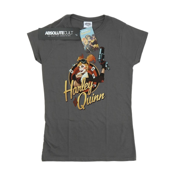 DC Bombshells Dam/Kvinnor Harley Quinn Badge Heather T-Shirt Charcoal L