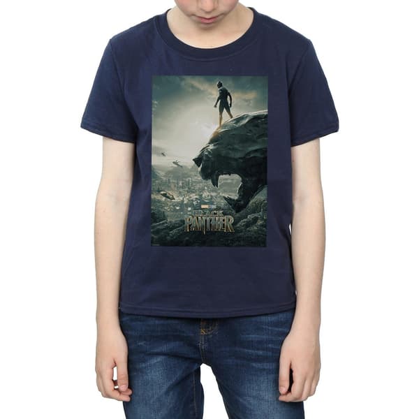 Marvel Pojkar Black Panther Affisch T-Shirt 7-8 År Marinblå Navy Blue 7-8 Years