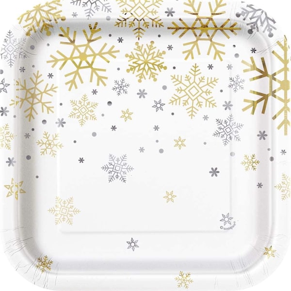 Unika pappers-snöflinga jul-festtallrikar (8-pack) White/Gold/Silver One Size