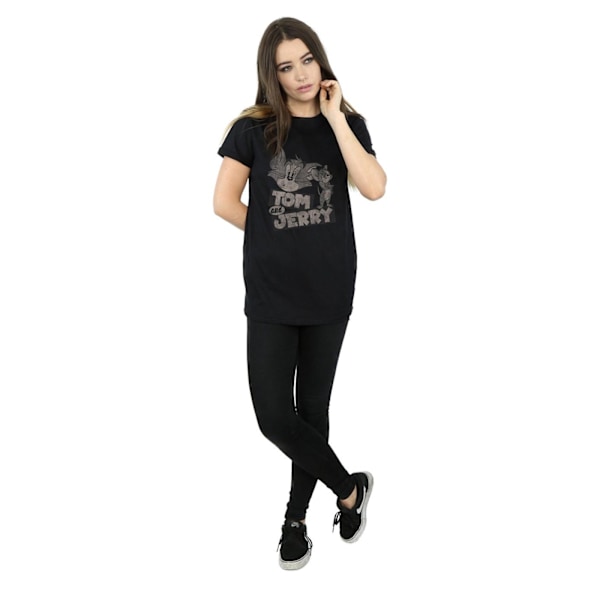 Tom And Jerry Dam/Damer Cartoon Wink Bomull Boyfriend T-Shi Black XL