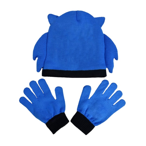 Sonic The Hedgehog Barn/Barn Knitted Hat And Gloves Set On Blue/White One Size