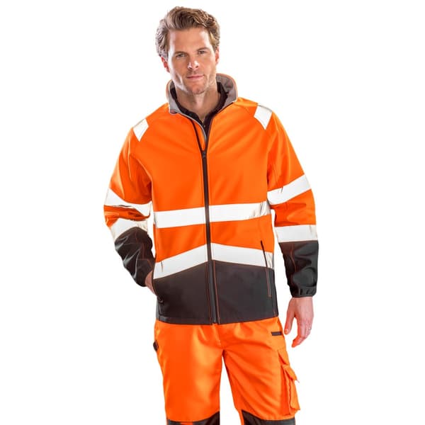 SAFE-GUARD by Result Herr Printable Safety Soft Shell Jacka M Fluorescent Orange/Black M