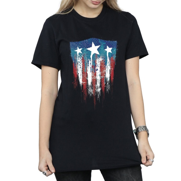 Marvel Womens/Ladies Captain America Flag Shield Cotton Boyfrie Black XL