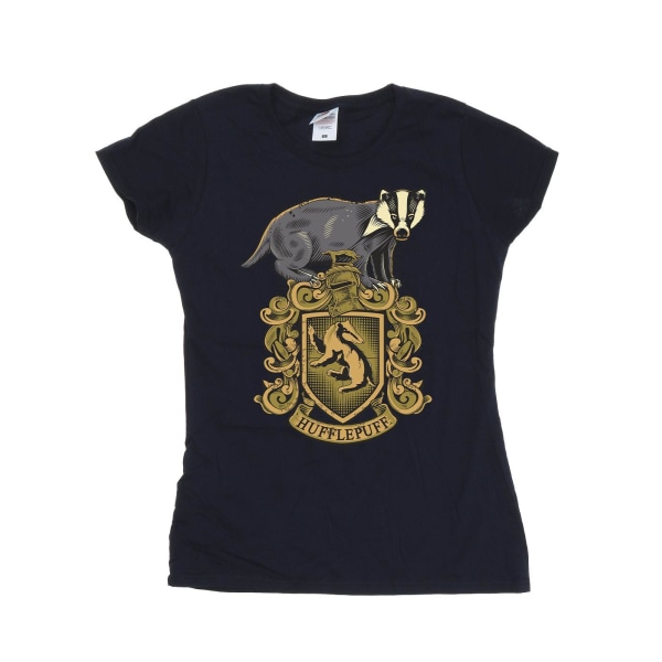 Harry Potter Dam/Kvinnor Hufflepuff Sketch Crest Bomull T-shirt Navy Blue M