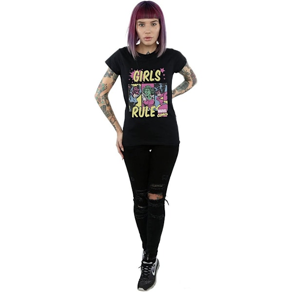 Marvel Comics Dam/Damer T-shirt i bomull med pojkvänsmodell för tjejer Black XL
