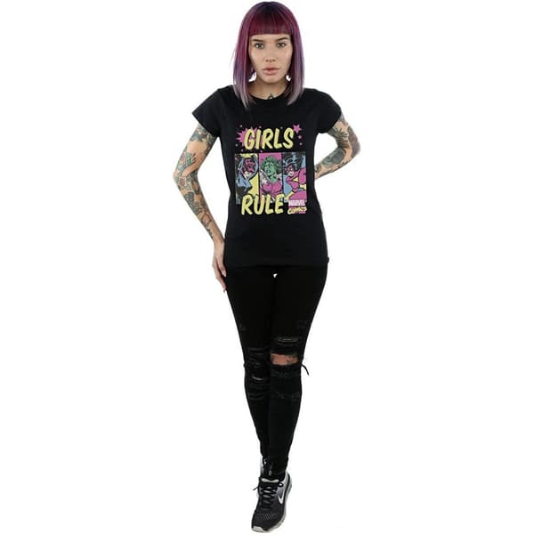 Marvel Comics Dam/Tjejer Rule Bomulls Boyfriend T-shirt Black 3XL