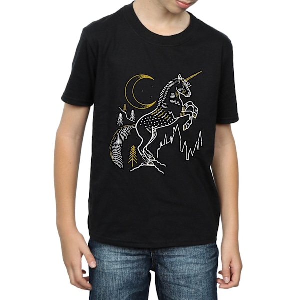 Harry Potter Boys Unicorn Line Art T-Shirt 7-8 år Svart Black 7-8 Years