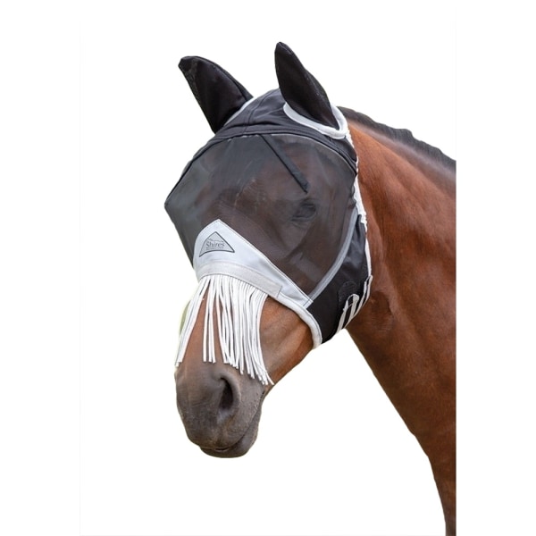 Shires Mesh Horse Flugmask med öron & näsa Fringe Pony Bl Black Pony
