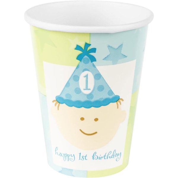 Amscan 1:a födelsedagsfest Cup (Pack med 8) One Size Vit/Gul White/Yellow/Blue One Size