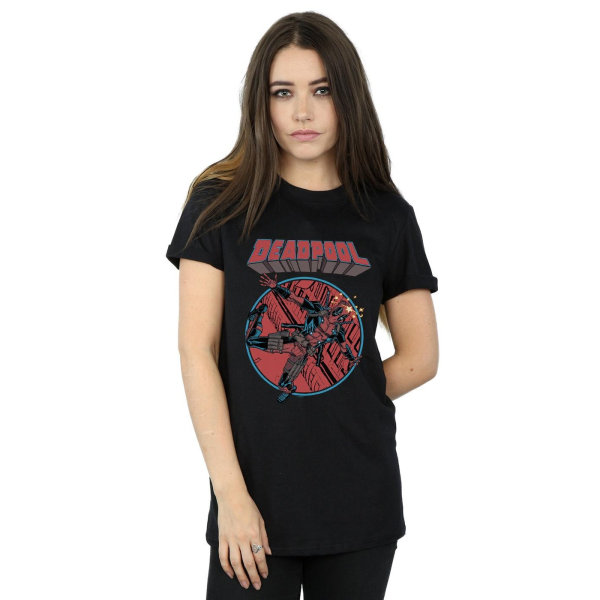 Marvel Dam/Ladies Deadpool Flying Cotton Boyfriend T-shirt S Black S
