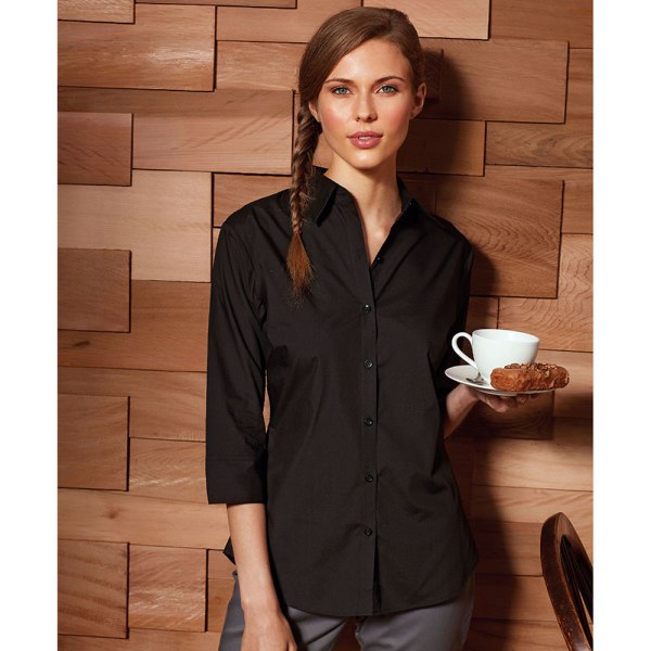 Premier 3/4-ärmsskjorta i poplin / Enfärgad arbetsskjorta 10 Svart Black 10