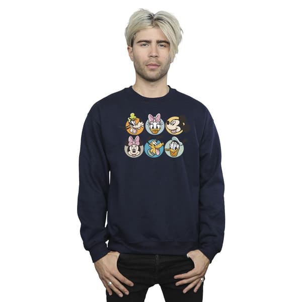 Disney Herr Mickey Mouse Och Vänner Ansikten Sweatshirt M Marinblå Navy Blue M