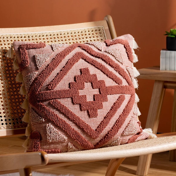 Furn Kalai Kuddfodral med fransar och stoppning 45cm x 45cm Tegelröd Brick Red 45cm x 45cm