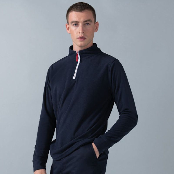 Finden & Hales Herr 1/4 Dragkedja Långärmad Pipad Fleece Topp XL Marinblå Navy/White XL