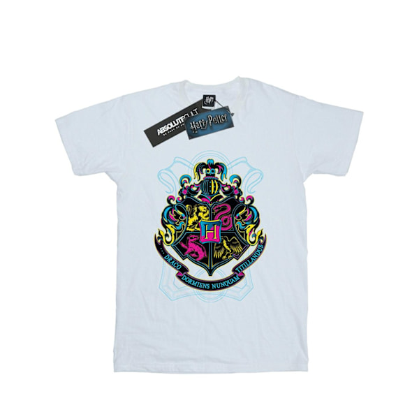 Harry Potter Neon Hogwarts Crest Bomull T-shirt för flickor 7-8 år White 7-8 Years