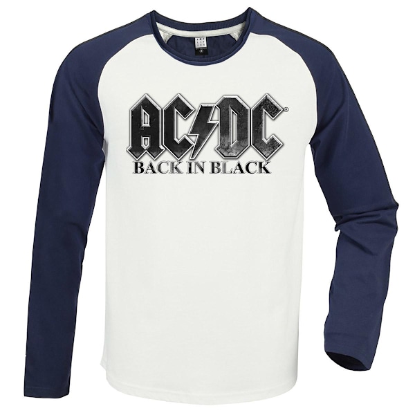 Amplified Unisex Adult Back In Black AC/DC Vintage T-Shirt S Wh White/Navy S