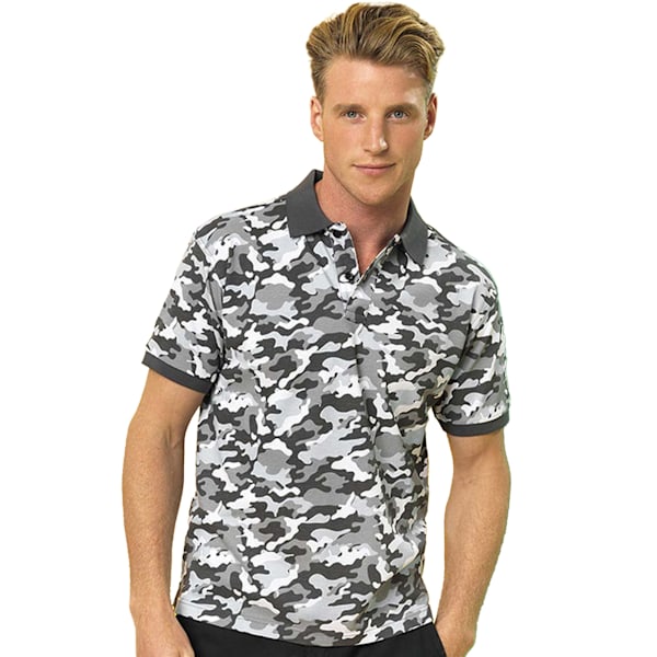 Asquith & Fox Herr Poloskjorta Kortärmad Kamouflagemönster XL Kamouflage Grå Camo Grey XL