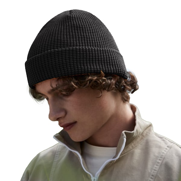 Beechfield Cuffed Organic Cotton Waffle Beanie One Size Black Black One Size