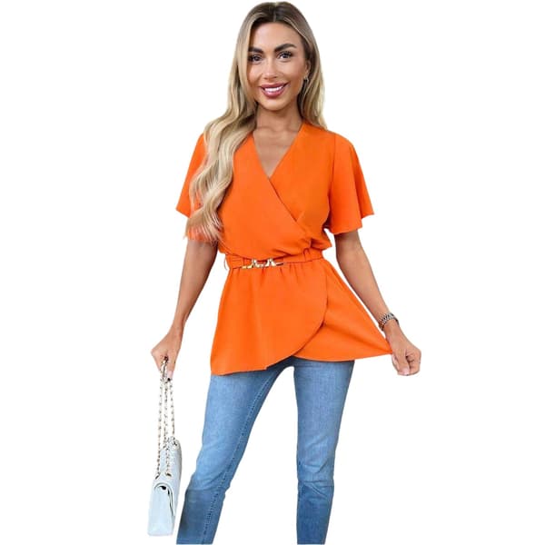 Ax Dam/Dam Bältad Flutter Wrap Top 8 UK Orange Orange 8 UK