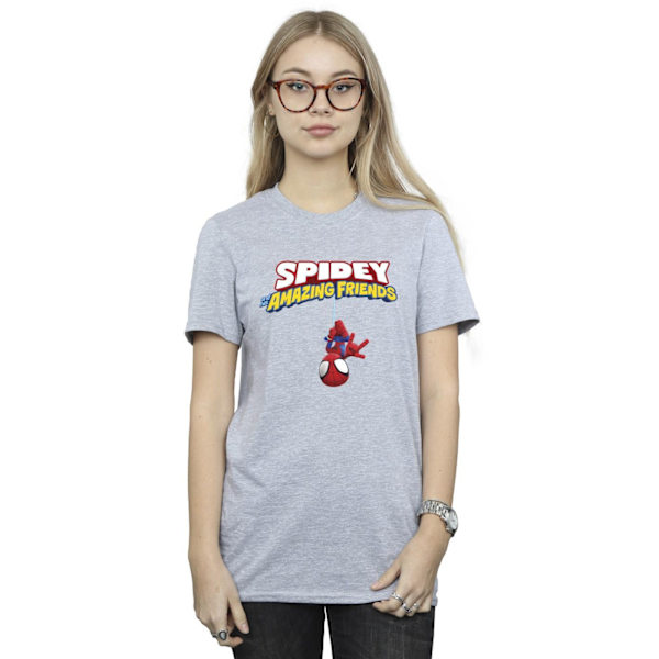 Marvel Dam/Damer Spider-Man Hänger Upp och Ner Bomull Pojkvän T-shirt Sports Grey XXL